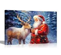 Artley Prints - Stampa artistica da parete su tela con renna che alimenta Babbo Natale, decorazione per la casa, incorniciata, immagini colorate, 60 x 40 cm, formato A2