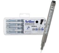 Artline Drawing System Penens, 0,1, 0,3, 0,5, 0,7 mm, larghezze di scrittura, nero, confezione da 4 (EK-230-4PW1)
