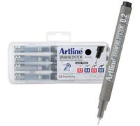 Artline Drawing System Penens, 0,2, 0,4, 0,6, 0,8 mm di larghezza, nero, confezione da 4 (EK-230-4PW2)