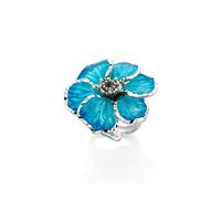 Artlinea, Anello In Argento 925, Gioiello in Argento Rodiato a Forma di Fiore, Smalto a Cattedrale Eseguito a Mano, Colore Blu e Azzurro, Misura 21, Made in Italy