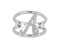 Artlinea, Anello in Argento 925 Sterling, Gioiello Personalizzato con la Lettera A Corsiva, con Pavé Zirconi, Retro Aperto con Misura Regolabile 19-24, Made in Italy
