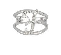 Artlinea, Anello in Argento 925 Sterling, Gioiello Personalizzato con la Lettera F Corsiva, con Pavé Zirconi, Retro Aperto con Misura Regolabile 5-11, Made in Italy