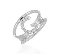Artlinea, Anello in Argento 925 Sterling, Gioiello Personalizzato con la Lettera G Maiuscola, con Pavé Zirconi, Retro Aperto con Misura Regolabile 5-11, Made in Italy