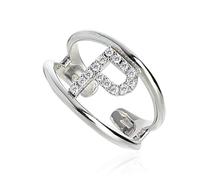 Artlinea, Anello in Argento 925 Sterling, Gioiello Personalizzato con la Lettera P Maiuscola, con Pavé Zirconi, Retro Aperto con Misura Regolabile 12-18, Made in Italy