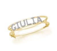 Artlinea, Bracciale a Schiava/Manetta Dorato, Personalizzabile con Nome, Numeri o Lettere con Carattere Maiuscolo, Chiusura di Sicurezza, Made in Italy