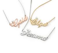 Artlinea, Collana Personalizzabile con il Tuo Nome in Carattere Corsivo, Varie Dimensioni, Lunghezza Catena 43 cm, Chiusura a Moschettone, Oro, Argento, Oro Rosa, Made in Italy