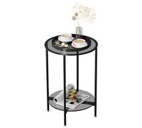 Artloge Tavolino Salotto in Vetro Temperato: Rotondo Tavolino da caffè Tavolino Soggiorno 2 Ripiani Comodino Divano Tavolino Piccolo da fumo Metallo Nero, Diametro 40cm, Alto 57,5cm