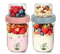 Artlyfe 2 bicchieri per cereali, 500 ml + 120 ml Overnight Oats, contenitore in vetro a doppia parete con coperchio, per yogurt e cereali, adatti per lavoro, scuola o picnic