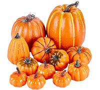 Artmag Confezione da 12 zucche artificiali arancioni finte di dimensioni assortite, grandi zucche finte per autunno, Ringraziamento, Halloween, decorazioni stagionali per le vacanze