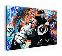 Artmazing | Quadro da parete XXL 120 x 80 cm su tela | Scimmia graffiti | Cornice in legno massello certificato FSC | Stampa artistica di qualità per soggiorno, camera da letto, cucina e ufficio