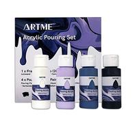 Artme Pittura Acrilica per Colata ad Alta Fluidità - Include 4 x Acrilica Liquida (60ml), 1 x Tela (20x20cm) - Kit Per Principianti, Principiante, Artista, Regali (Cristallo di zaffiro)