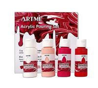 Artme Pittura Acrilica per Colata - Kit Alta Fluidità con 4 Acrilici Liquidi (60ml) e 1 Tela (20x20cm) - Ideale per Principianti, Artisti e Regali (Quarzo Rosa)