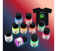Artme Set di 10 colori fluorescenti per tessuti, 20 ml, per magliette, borse e scarpe, cotone, denim e altro, colori permanenti e luminosi, per fai da te e abbigliamento