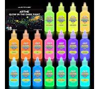 Artme Vernice fluorescente al buio, 18 colori vivaci da 22 ml, set di colori fluorescenti acrilici, perfetti per progetti fai da te, decorazioni natalizie e di Halloween