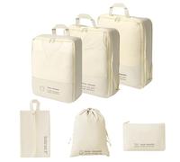 Artmitz Set di dadi da imballaggio a compressione, 6 pezzi, leggero ed espandibile, organizer da viaggio per valigia, utensili da viaggio per bagagli a mano (bianco rotto)