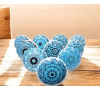 ARTNCRAFT Xfer - Pomelli in ceramica a forma di fiore, stile vintage, 10 pezzi, per porte, armadi, cassetti, credenze, colore: blu acqua