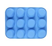 ARTOCT 12 pirottini per cupcake, in morbido silicone, forma rotonda, a rilascio facile, per cupcake, muffin, gelatina, sapone, candele (blu)