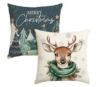 Artoid Mode Alberi Renna Fiocchi di Neve Buon Natale Fodere per Cuscini 2 Pezzi, 50x50 cm Merry Christmas Fodera per Cuscino Decorativa Cover Divano Decorazione