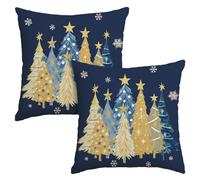Artoid Mode Blu Stelle Alberi Pini Frohe Weihnachten Federe per cuscino 2 pezzi, 45x45 cm Merry Christmas Federa decorativa per cuscino Copridivano per la decorazione