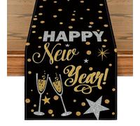 Artoid Mode Cheers Runner da tavola nero e oro 2026 Happy New Year con scritta "Merry Christmas", decorazione per tavolo da pranzo e cucina, decorazione per la casa e le feste, 40 x 180 cm