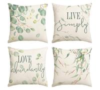Artoid Mode Eucalyptus Live Simply Love Abundantly - Federe per cuscino primaverile, 45 x 45 cm, set di 4 federe per cuscini estivi, decorazione per divano e soggiorno
