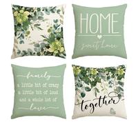 Artoid Mode Family Love - Set di 4 federe estive con foglie di eucalipto, 50 x 50 cm, per la primavera e la casa, decorazione