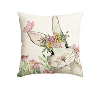 Artoid Mode Federa per cuscino pasquale con coniglietto, motivo floreale, 40 x 40 cm, primavera, stagionale, per divano, soggiorno, decorazione