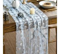 Artoid Mode Garza - Tovaglia da formaggio, in, colore bianco, argento, zucche, foglie, decorazione per l'autunno, 70 x 300 cm, decorazione per la cucina, per interni e feste