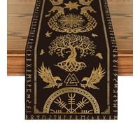 Artoid Mode Gold Wikinger Baum des Lebens Rabe Helm der Ehrfurcht Runner da tavolo, decorazione stagionale per interni, festa, vacanza, decorazione 40x100 cm