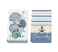 Artoid Mode Muschel Anker Ocean is Calling Sommer Küchentücher Geschirrtücher, 50x70 cm Set di strofinacci estivi da cucina con motivo conchiglia e ancora, decorazione stagionale per l'oceano e