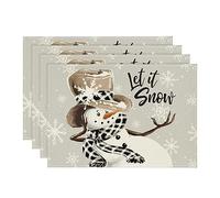 Artoid Mode Pupazzo di neve con fiocco di neve, set da 4 tovagliette da 30 x 45 cm, lavabili in cucina, decorazione per feste
