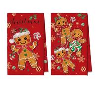 Artoid Mode Rosso Omino di Pan di Zenzero Biscotti Lollipop Natale Bar Strofinacci da Cucina Canovacci, 42x65 cm Microfibra Assorbente Pulizia Cucina Decorazione Set da 2