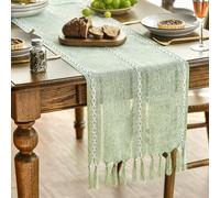 Artoid Mode Runner da tavola Boho in salvia e verde, stile country con frange, decorazione da tavola lavabile, per feste, compleanni, San Valentino, matrimoni, 33 x 243 cm