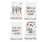 Artoid Mode Schiaccianoci Frohe Christmas - Set di 4 asciugamani da cucina, 42 x 65 cm, motivo: Merry and Bright Xmas