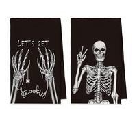 Artoid Mode Set di 2 strofinacci da cucina con ragni a mano scheletrati, per Halloween, bar, in microfibra, assorbenti, per cucina, 42 x 65 cm