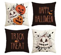 Artoid Mode Set di 4 federe per cuscino a ragnatela Jack-O'-Lantern Happy Halloween, 50 x 50 cm, per cuscino decorativo