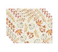 Artoid Mode - Set di 4 tovagliette colorate, motivo foglie e zucche autunnali arancioni, 30 x 45 cm, adatte per feste e per decorare la cucina, lavabili