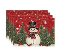 Artoid Mode Set di 4 tovagliette natalizie, pupazzo di neve, colore rosso, sciarpe, pino, decorazioni per vacanze, lavabili, per cucina, tavolo da pranzo, feste, 30 x 45 cm