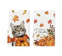 Artoid Mode Strofinacci da Cucina Gatto Foglie d'Acero Ciao Zucca Autunno Strofinacci per Piatti, 42x65 cm Asciugamani Decorazione Autunnale Stagionale Set di 2