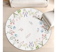 Artoid Mode Tappeto a forma di margherita con fiori e foglie, rotondo, 120 cm, estivo, rilassante, antiscivolo, per cucina, soggiorno
