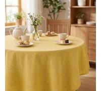 Artoid Mode Tovaglia in cotone giallo boho, rotonda, 140 cm, con ricamo a croce, tinta unita, lavabile, per cucina, vacanze, feste, decorazioni
