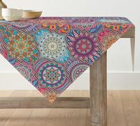 Artoid Mode - Tovaglia in stile boho vintage, con geometrie marocchine e mandala, decorazione per la cucina, decorazione da tavolo per interni, ideale per vacanze, feste, 100x100 cm