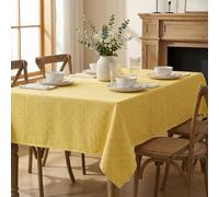 Artoid Mode Tovaglia rettangolare in cotone giallo boho, 140 x 220 cm, ricamo a croce, tinta unita, lavabile, biancheria da tavola, cucina, vacanze, feste, decorazione