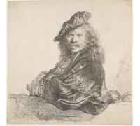 ARToPHIIU Dipinti Famosi Quadri Stampa Murale su Tela Autoritratto appoggiato a un muro di pietra di Rembrandt Van Rijn per L'arredamento del Soggiorno 60x90cm