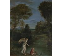 ARToPHIIU Dipinti Famosi Quadri Stampa Murale su Tela Paesaggio con Tobia che afferra il pesce del Domenichino per L'arredamento del Soggiorno 60x90cm