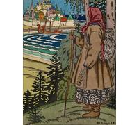 ARToPHIIU Immagini Moderni Murale Artistico Poster Stampe Quadri Illustrazione della contadina per il libro Contes De Lisba di Ivan Yakovlevich Bilibin per Decorazioni per la Casa 60x90cm