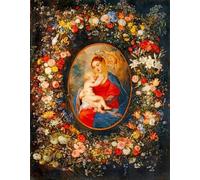 ARToPHIIU Pittura su Tela Arte Stampa su Tela Dipinto la Vergine il Bambino Gesù e gli angeli in mezzo a una ghirlanda di fiori di Peter Paul Rubens per L'arredamento Della Camera da Letto 60x90cm