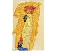 ARToPHIIU Poster Pittura Vintage Stampa Tela Poster Pittura Quadri su Tela Gerti davanti a un drappo color ocra di Egon Schiele per la Decorazione Domestica dell'ufficio 60x90cm