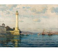 ARToPHIIU Quadri Stampe Pittura su Tela Arte Stampa su Tela Dipinto Ahirkapi Feneri Lighthouse Early Th Sen di Michael Zeno Diemer per L'arredamento Della Camera da Letto 60x90cm