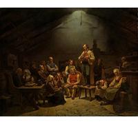 ARToPHIIU Quadri Stampe Pittura su Tela Arte Stampa su Tela Dipinto Bassa devozione della chiesa di Adolph Tidemand per L'arredamento Della Camera da Letto 60x90cm